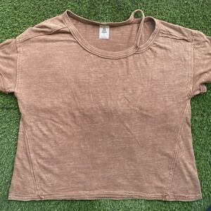 We the Free Women Blouse Shirt Medium Rust Y2K Heathered Fall Split crew collar